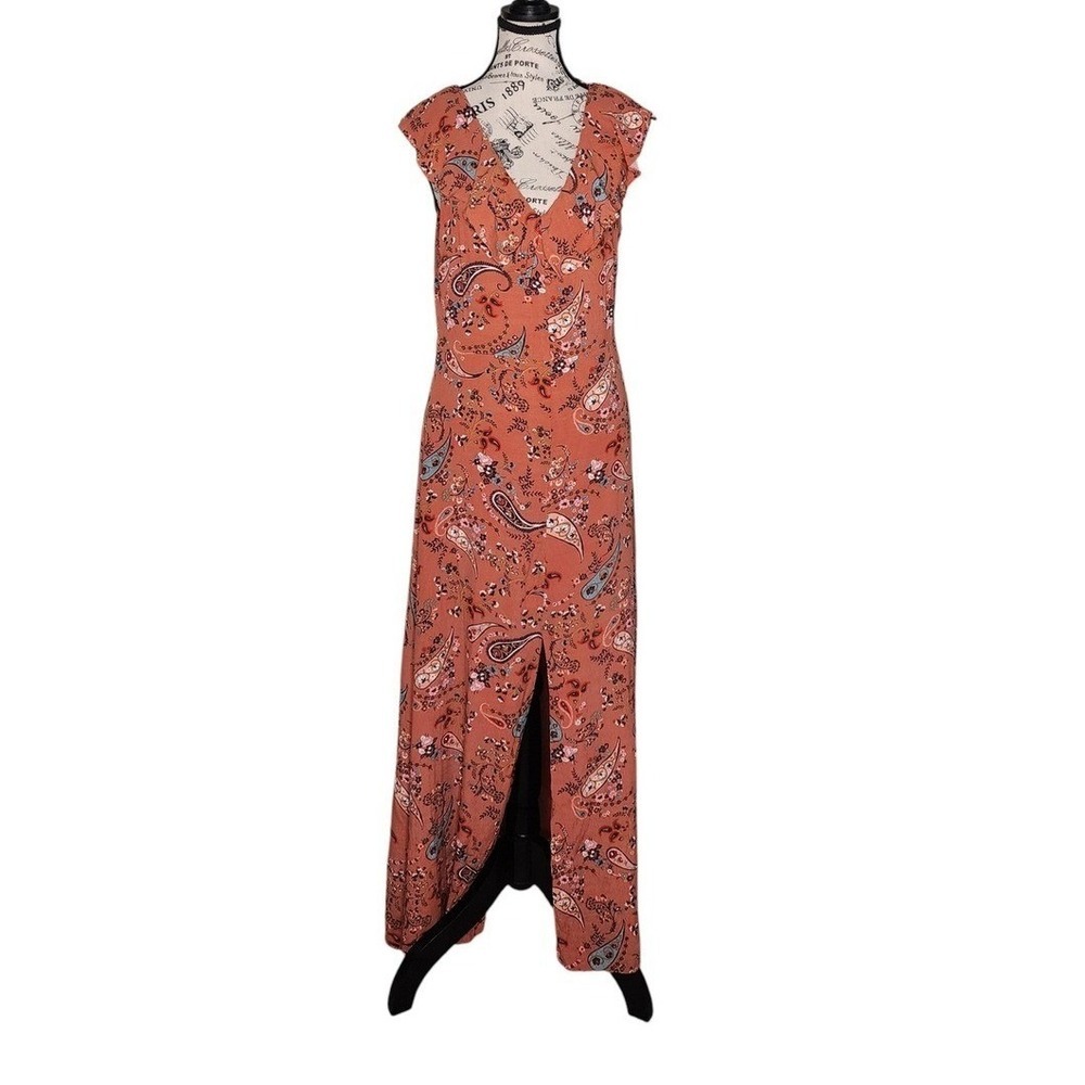 Willow & Clay Rust Paisley Maxi Dress | Size L | Boho Ruffle Detail